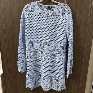 Boohoo Sky Blue Lace Long Sleeve Dress